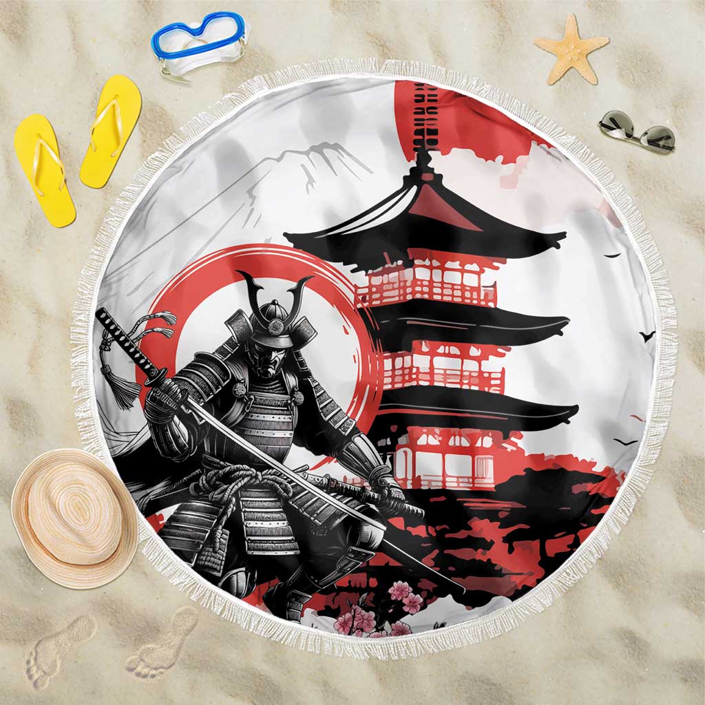 Japanese Samurai Warrior Enso Beach Blanket Japan Pagoda Sakura Watercolor - Wonder Print Shop