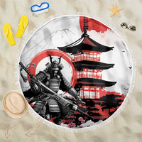 Japanese Samurai Warrior Enso Beach Blanket Japan Pagoda Sakura Watercolor - Wonder Print Shop