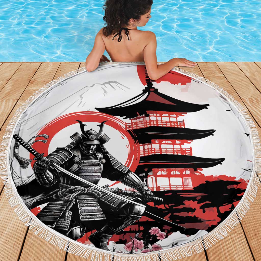 Japanese Samurai Warrior Enso Beach Blanket Japan Pagoda Sakura Watercolor - Wonder Print Shop