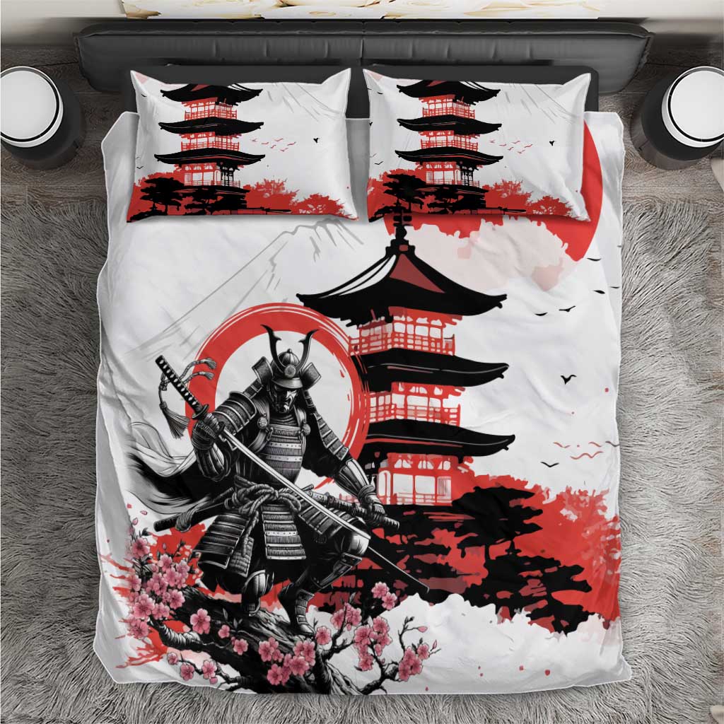 Japanese Samurai Warrior Enso Bedding Set Japan Pagoda Sakura Watercolor - Wonder Print Shop