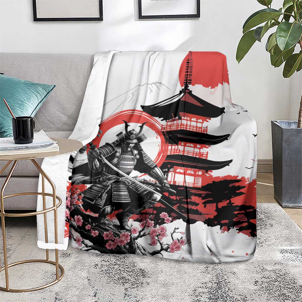 Japanese Samurai Warrior Enso Blanket Japan Pagoda Sakura Watercolor - Wonder Print Shop