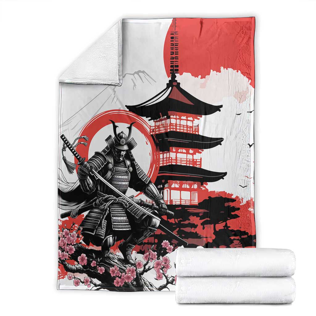 Japanese Samurai Warrior Enso Blanket Japan Pagoda Sakura Watercolor - Wonder Print Shop