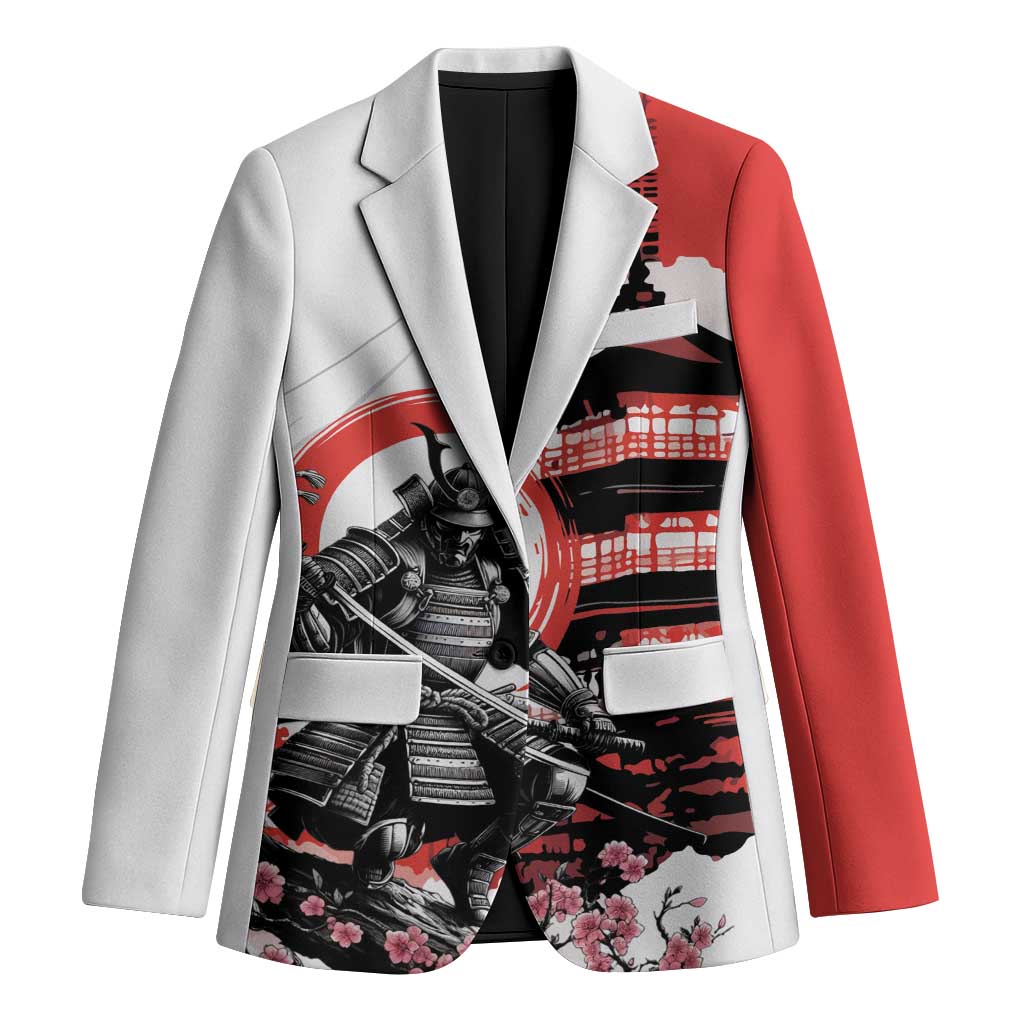 Japanese Samurai Warrior Enso Blazer Japan Pagoda Sakura Watercolor - Wonder Print Shop