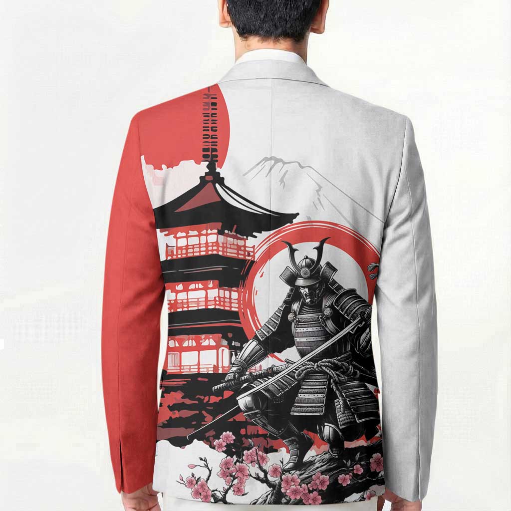 Japanese Samurai Warrior Enso Blazer Japan Pagoda Sakura Watercolor - Wonder Print Shop