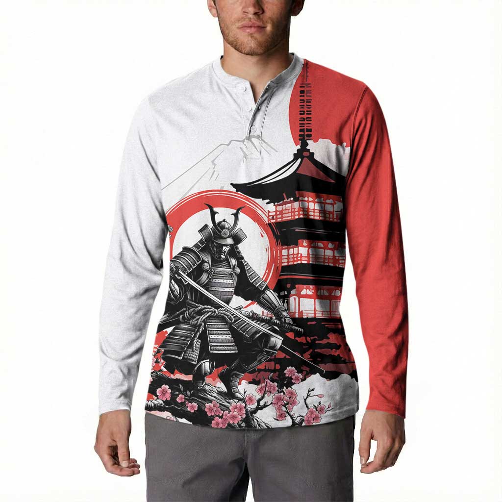 Japanese Samurai Warrior Enso Button Sweatshirt Japan Pagoda Sakura Watercolor - Wonder Print Shop