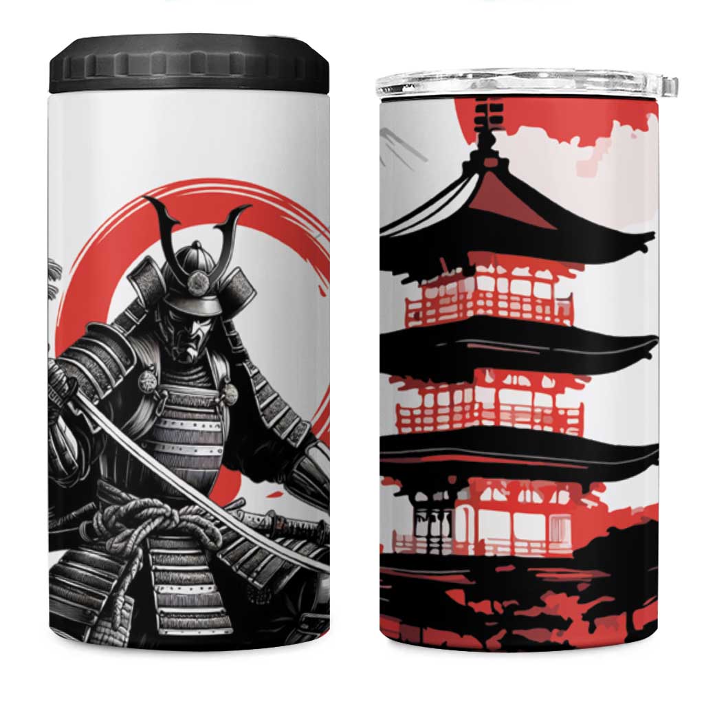 Japanese Samurai Warrior Enso 4 in 1 Can Cooler Tumbler Japan Pagoda Sakura Watercolor - Wonder Print Shop