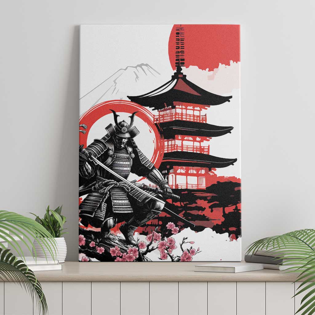 Japanese Samurai Warrior Enso Canvas Wall Art Japan Pagoda Sakura Watercolor - Wonder Print Shop