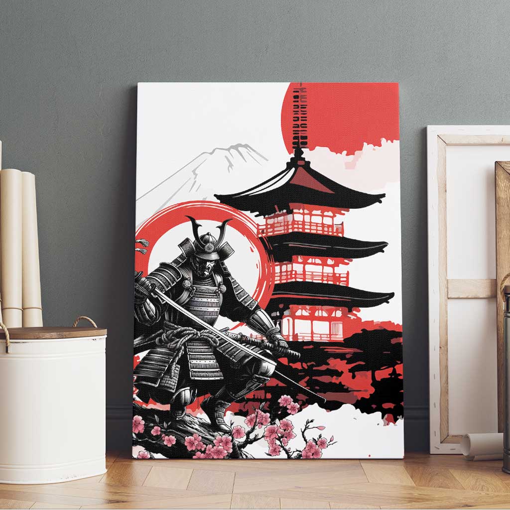 Japanese Samurai Warrior Enso Canvas Wall Art Japan Pagoda Sakura Watercolor - Wonder Print Shop