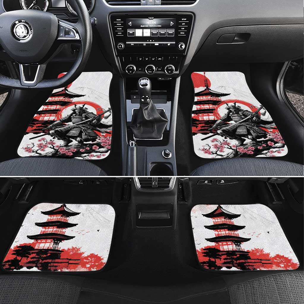 Japanese Samurai Warrior Enso Car Mats Japan Pagoda Sakura Watercolor - Wonder Print Shop