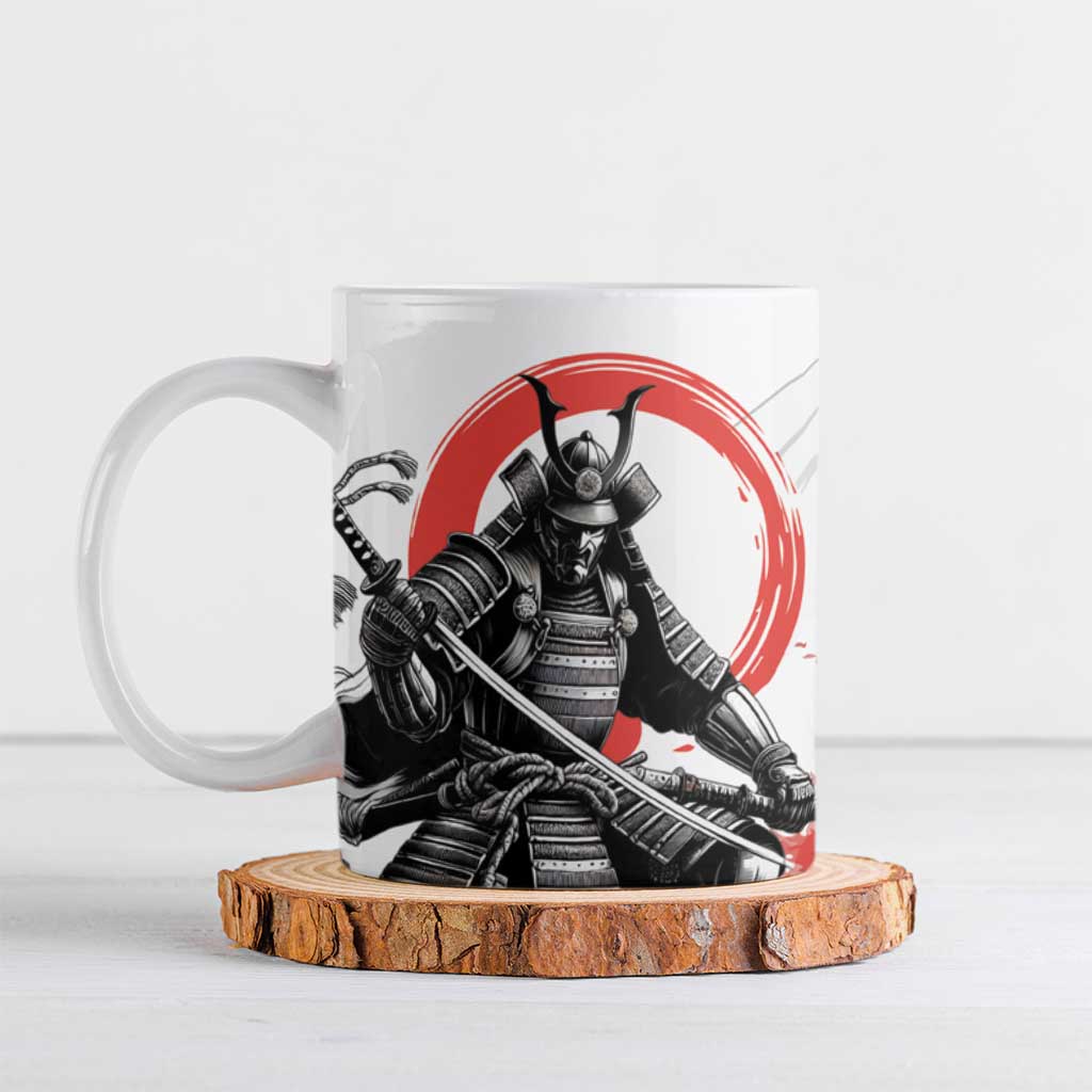 Japanese Samurai Warrior Enso Ceramic Mug Japan Pagoda Sakura Watercolor - Wonder Print Shop