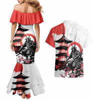 Japanese Samurai Warrior Enso Couples Matching Mermaid Dress and Hawaiian Shirt Japan Pagoda Sakura Watercolor - Wonder Print Shop