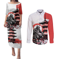 Japanese Samurai Warrior Enso Couples Matching Puletasi and Long Sleeve Button Shirt Japan Pagoda Sakura Watercolor - Wonder Print Shop