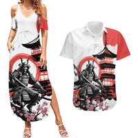 Japanese Samurai Warrior Enso Couples Matching Summer Maxi Dress and Hawaiian Shirt Japan Pagoda Sakura Watercolor - Wonder Print Shop