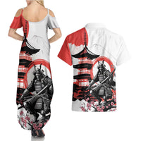 Japanese Samurai Warrior Enso Couples Matching Summer Maxi Dress and Hawaiian Shirt Japan Pagoda Sakura Watercolor - Wonder Print Shop
