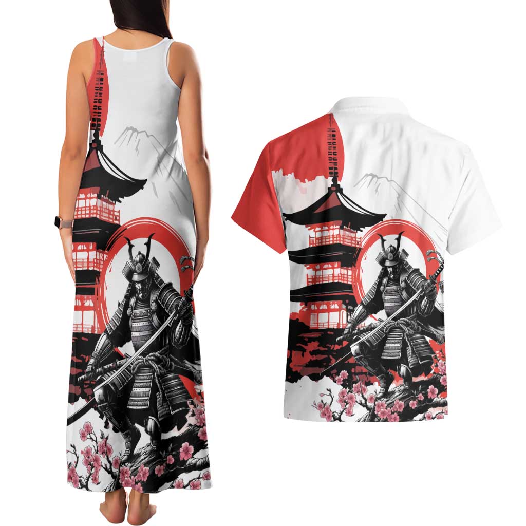 Japanese Samurai Warrior Enso Couples Matching Tank Maxi Dress and Hawaiian Shirt Japan Pagoda Sakura Watercolor - Wonder Print Shop