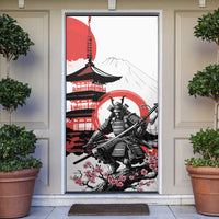 Japanese Samurai Warrior Enso Door Cover Japan Pagoda Sakura Watercolor - Wonder Print Shop