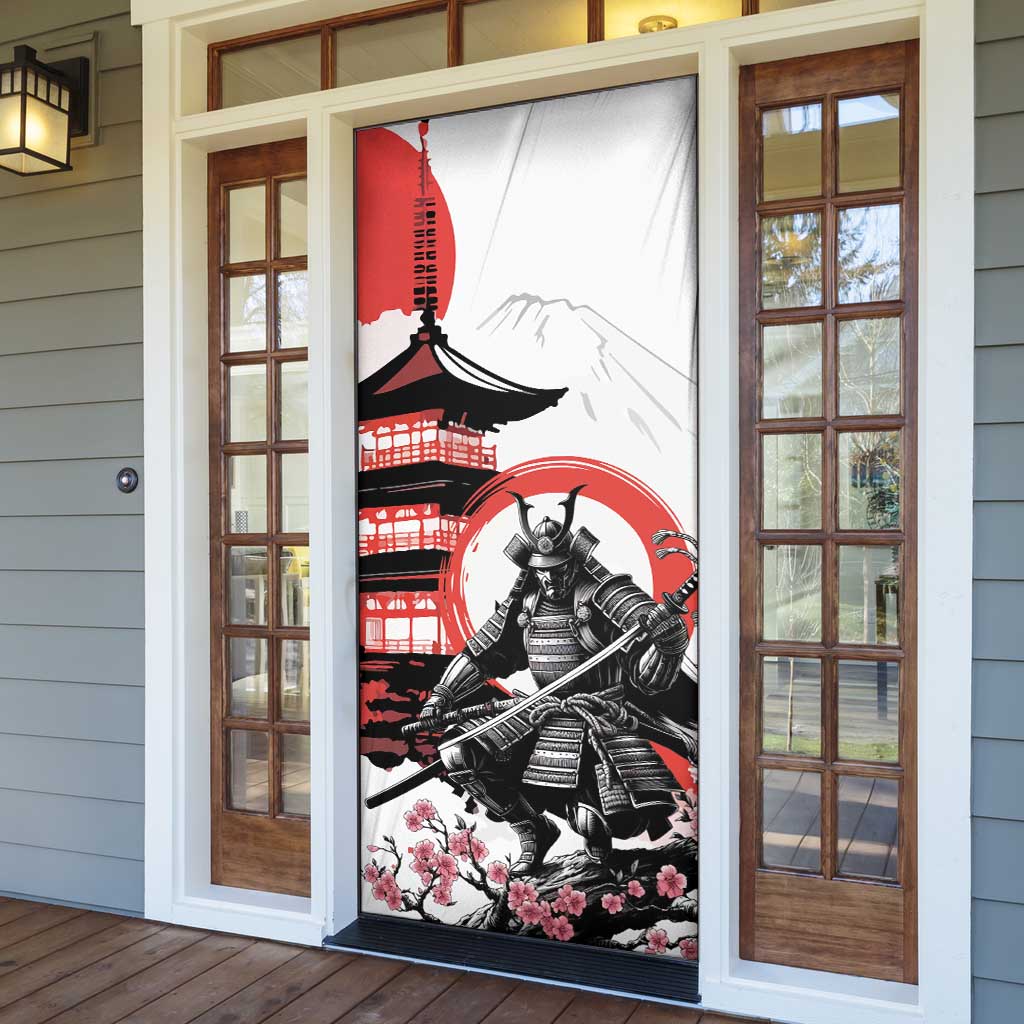 Japanese Samurai Warrior Enso Door Cover Japan Pagoda Sakura Watercolor - Wonder Print Shop