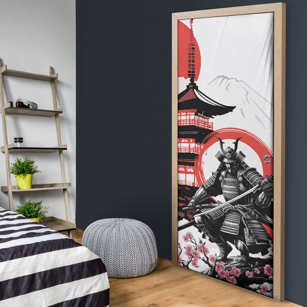 Japanese Samurai Warrior Enso Door Cover Japan Pagoda Sakura Watercolor - Wonder Print Shop