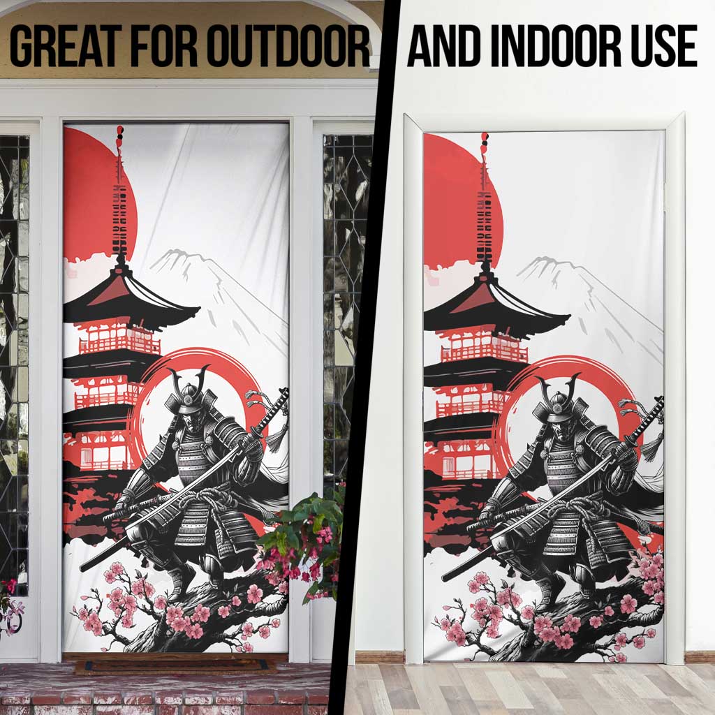 Japanese Samurai Warrior Enso Door Cover Japan Pagoda Sakura Watercolor - Wonder Print Shop