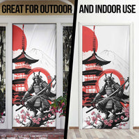Japanese Samurai Warrior Enso Door Cover Japan Pagoda Sakura Watercolor - Wonder Print Shop