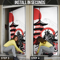 Japanese Samurai Warrior Enso Door Cover Japan Pagoda Sakura Watercolor - Wonder Print Shop