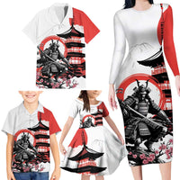 Japanese Samurai Warrior Enso Family Matching Long Sleeve Bodycon Dress and Hawaiian Shirt Japan Pagoda Sakura Watercolor - Wonder Print Shop