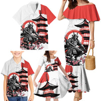 Japanese Samurai Warrior Enso Family Matching Mermaid Dress and Hawaiian Shirt Japan Pagoda Sakura Watercolor - Wonder Print Shop