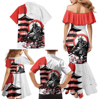 Japanese Samurai Warrior Enso Family Matching Mermaid Dress and Hawaiian Shirt Japan Pagoda Sakura Watercolor - Wonder Print Shop