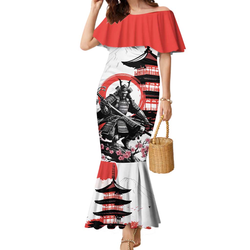 Japanese Samurai Warrior Enso Family Matching Mermaid Dress and Hawaiian Shirt Japan Pagoda Sakura Watercolor - Wonder Print Shop