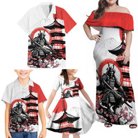 Japanese Samurai Warrior Enso Family Matching Off Shoulder Maxi Dress and Hawaiian Shirt Japan Pagoda Sakura Watercolor - Wonder Print Shop