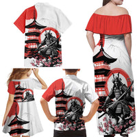 Japanese Samurai Warrior Enso Family Matching Off Shoulder Maxi Dress and Hawaiian Shirt Japan Pagoda Sakura Watercolor - Wonder Print Shop