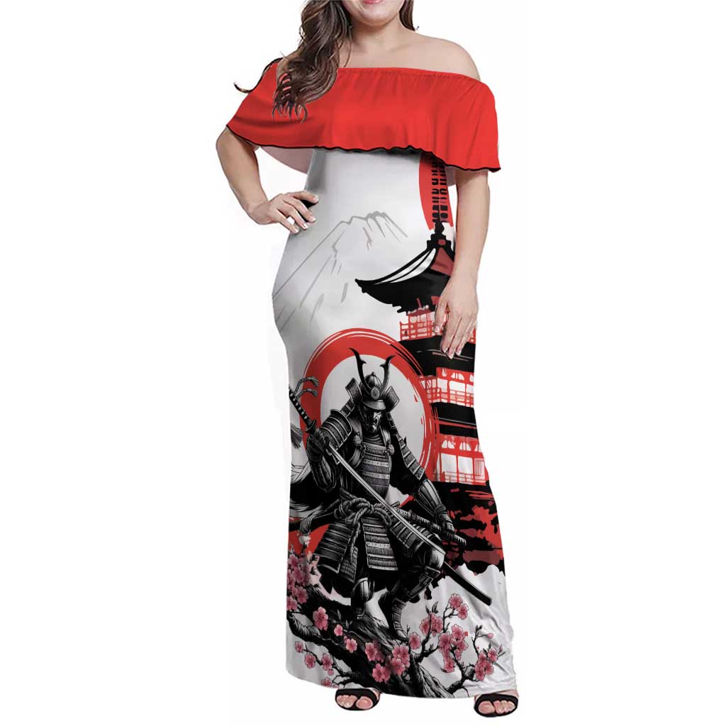 Japanese Samurai Warrior Enso Family Matching Off Shoulder Maxi Dress and Hawaiian Shirt Japan Pagoda Sakura Watercolor - Wonder Print Shop