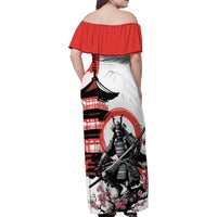 Japanese Samurai Warrior Enso Family Matching Off Shoulder Maxi Dress and Hawaiian Shirt Japan Pagoda Sakura Watercolor - Wonder Print Shop