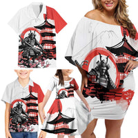Japanese Samurai Warrior Enso Family Matching Off Shoulder Short Dress and Hawaiian Shirt Japan Pagoda Sakura Watercolor - Wonder Print Shop