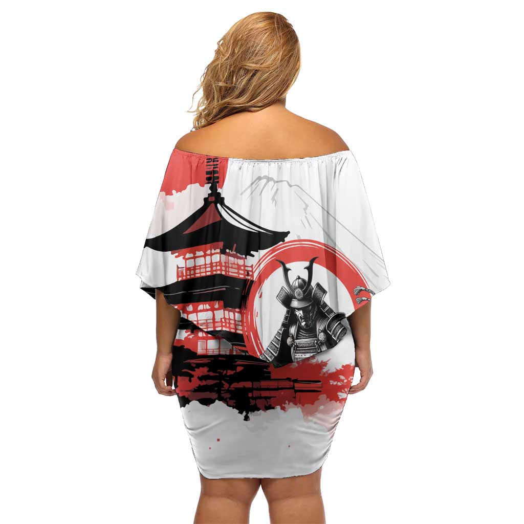 Japanese Samurai Warrior Enso Family Matching Off Shoulder Short Dress and Hawaiian Shirt Japan Pagoda Sakura Watercolor - Wonder Print Shop
