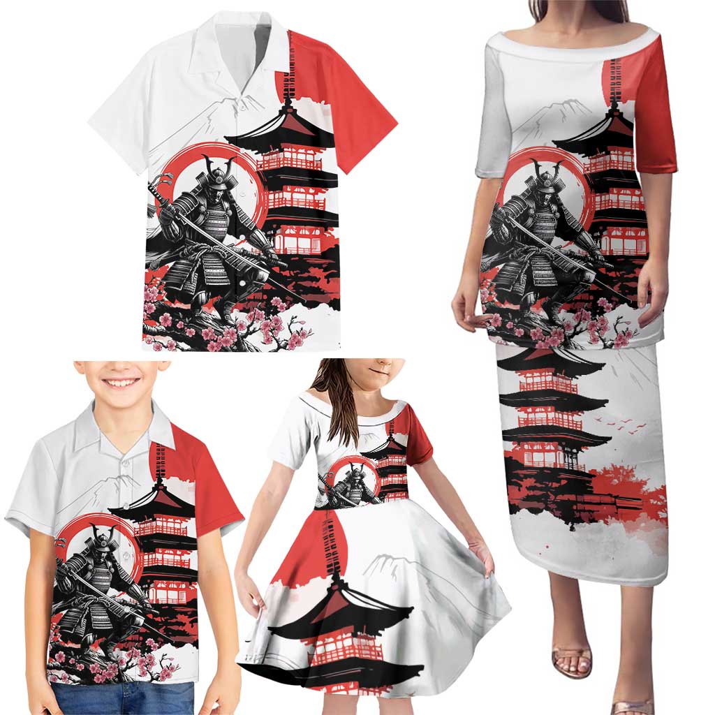 Japanese Samurai Warrior Enso Family Matching Puletasi and Hawaiian Shirt Japan Pagoda Sakura Watercolor - Wonder Print Shop