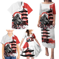 Japanese Samurai Warrior Enso Family Matching Puletasi and Hawaiian Shirt Japan Pagoda Sakura Watercolor - Wonder Print Shop