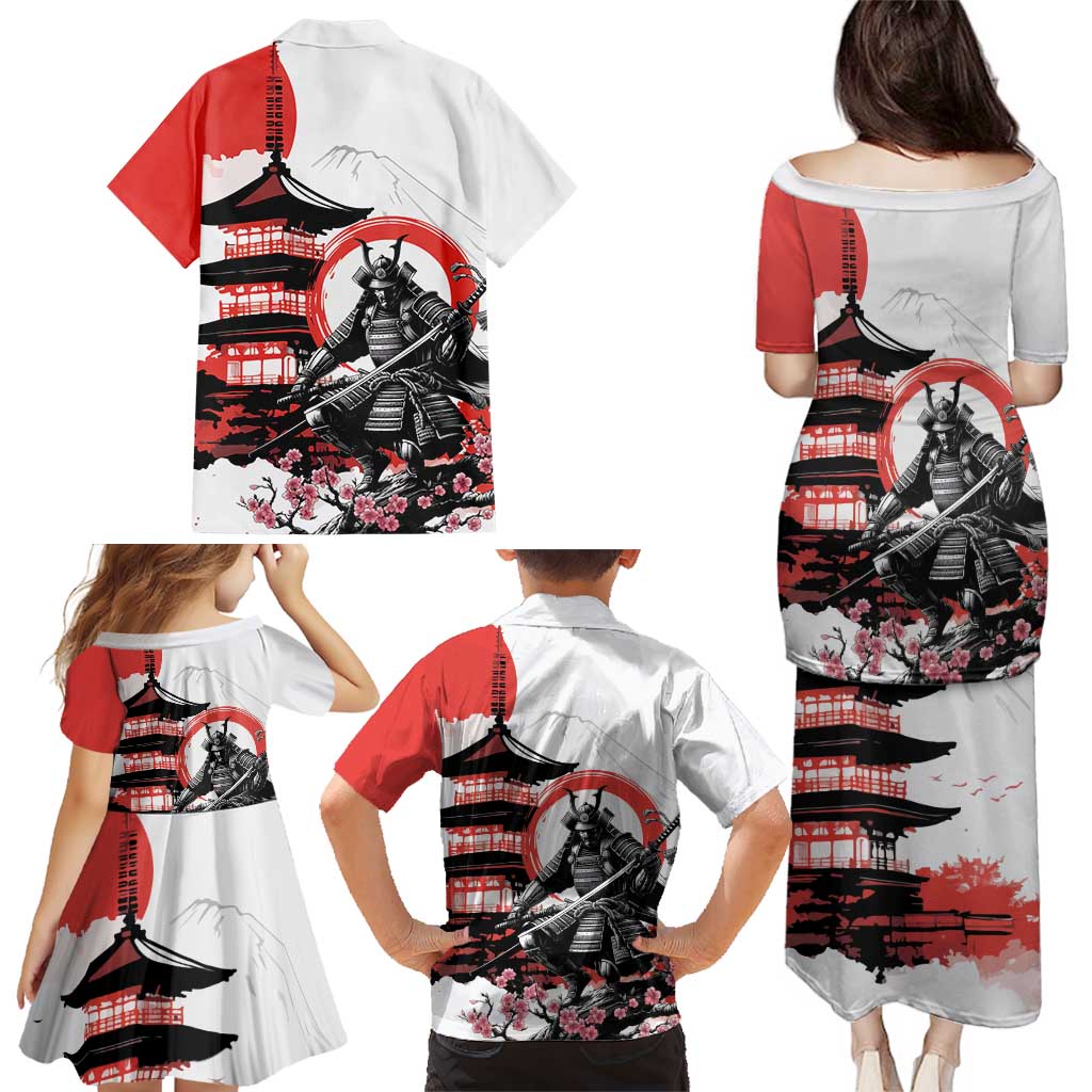 Japanese Samurai Warrior Enso Family Matching Puletasi and Hawaiian Shirt Japan Pagoda Sakura Watercolor - Wonder Print Shop