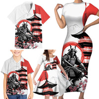Japanese Samurai Warrior Enso Family Matching Short Sleeve Bodycon Dress and Hawaiian Shirt Japan Pagoda Sakura Watercolor - Wonder Print Shop