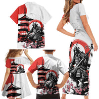 Japanese Samurai Warrior Enso Family Matching Short Sleeve Bodycon Dress and Hawaiian Shirt Japan Pagoda Sakura Watercolor - Wonder Print Shop