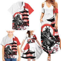 Japanese Samurai Warrior Enso Family Matching Summer Maxi Dress and Hawaiian Shirt Japan Pagoda Sakura Watercolor - Wonder Print Shop