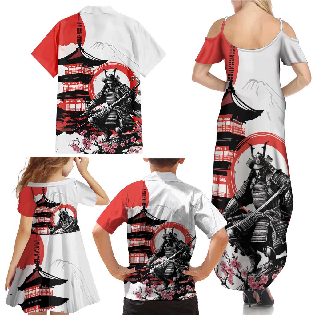 Japanese Samurai Warrior Enso Family Matching Summer Maxi Dress and Hawaiian Shirt Japan Pagoda Sakura Watercolor - Wonder Print Shop