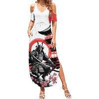Japanese Samurai Warrior Enso Family Matching Summer Maxi Dress and Hawaiian Shirt Japan Pagoda Sakura Watercolor - Wonder Print Shop