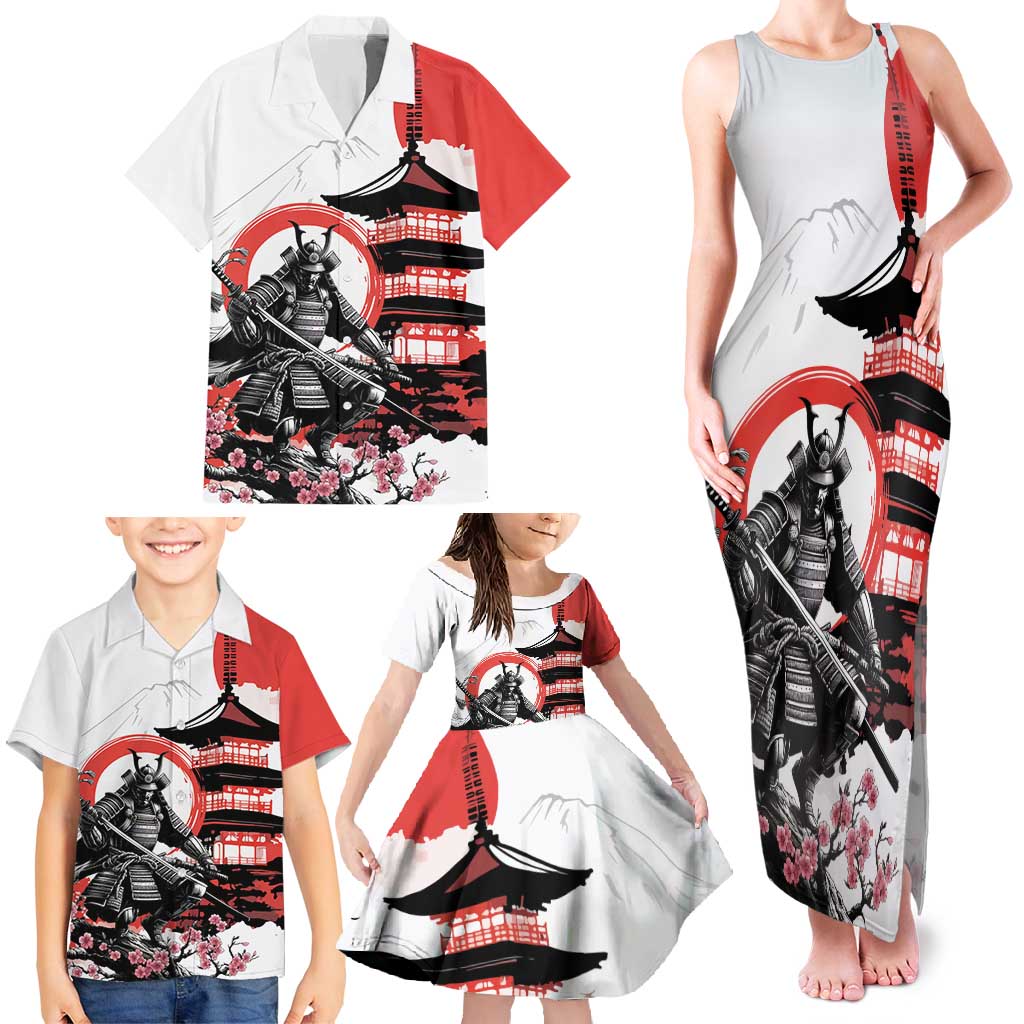 Japanese Samurai Warrior Enso Family Matching Tank Maxi Dress and Hawaiian Shirt Japan Pagoda Sakura Watercolor - Wonder Print Shop