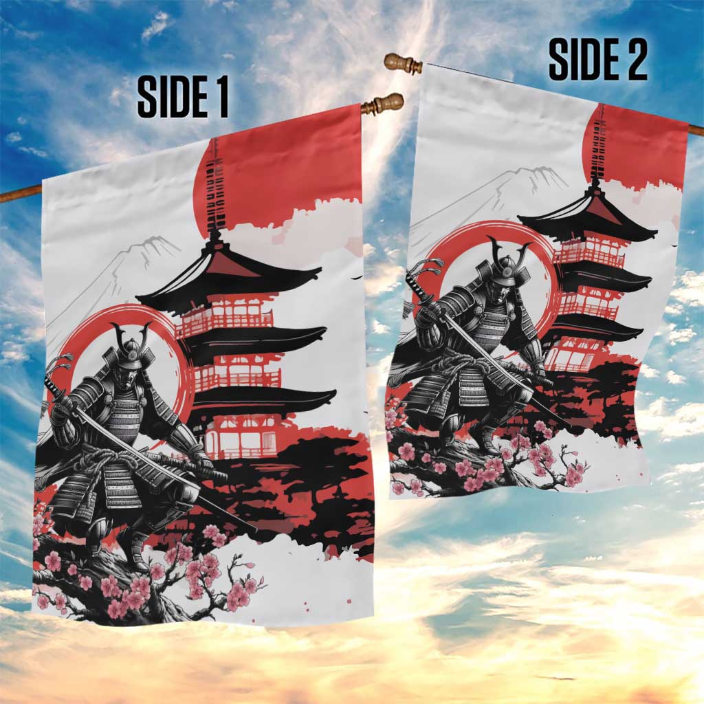 Japanese Samurai Warrior Enso Garden Flag Japan Pagoda Sakura Watercolor - Wonder Print Shop