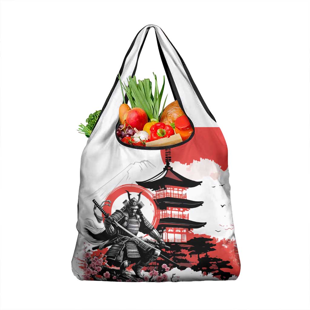 Japanese Samurai Warrior Enso Grocery Bag Japan Pagoda Sakura Watercolor - Wonder Print Shop
