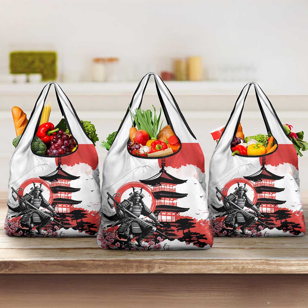Japanese Samurai Warrior Enso Grocery Bag Japan Pagoda Sakura Watercolor - Wonder Print Shop