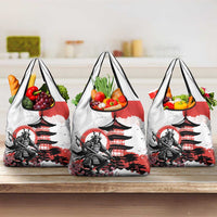 Japanese Samurai Warrior Enso Grocery Bag Japan Pagoda Sakura Watercolor - Wonder Print Shop