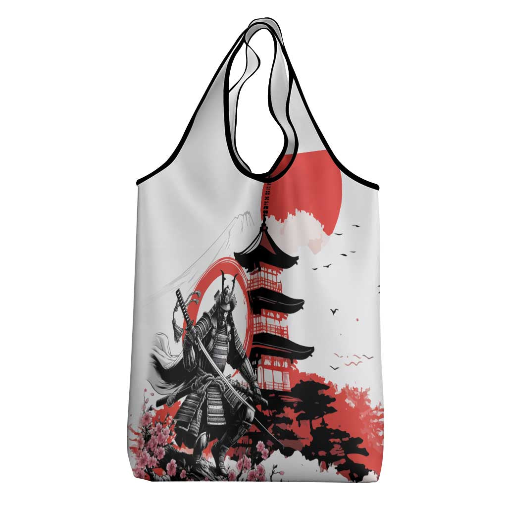 Japanese Samurai Warrior Enso Grocery Bag Japan Pagoda Sakura Watercolor - Wonder Print Shop