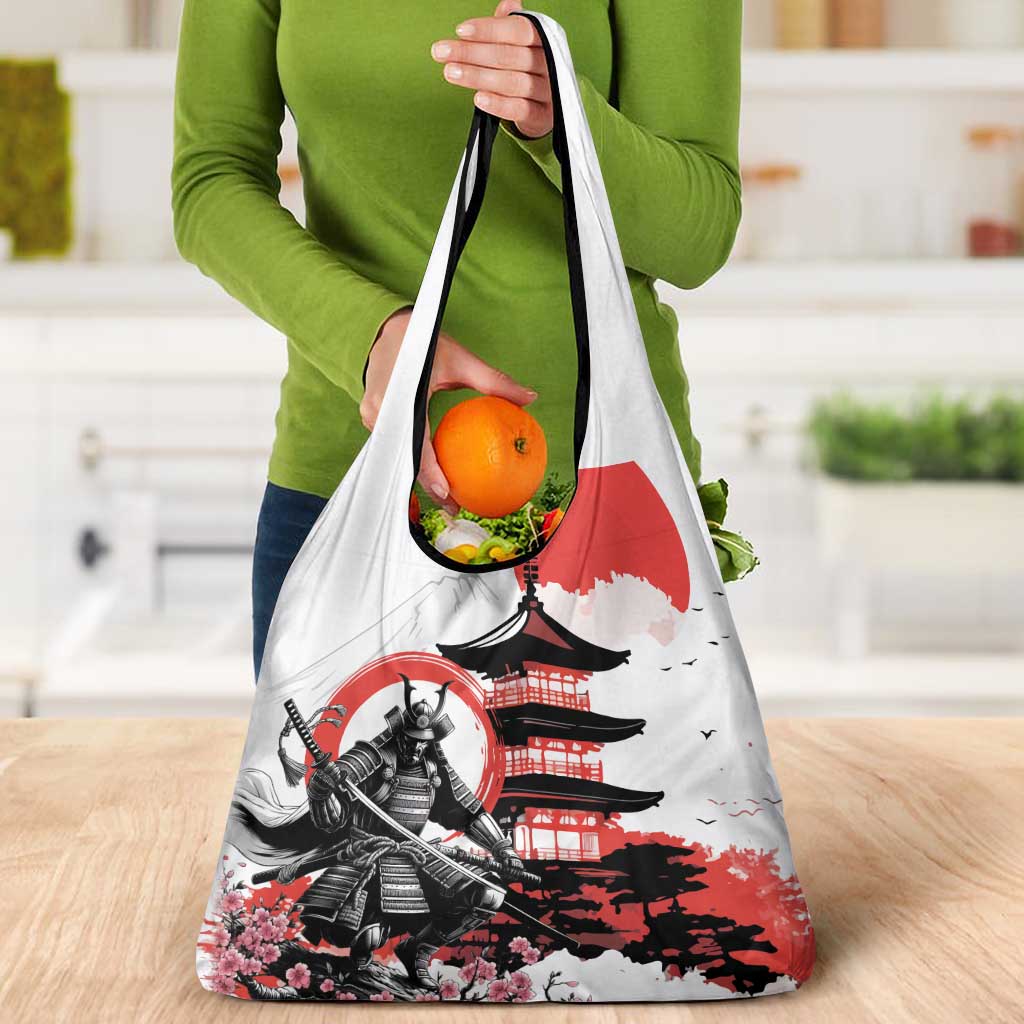 Japanese Samurai Warrior Enso Grocery Bag Japan Pagoda Sakura Watercolor - Wonder Print Shop